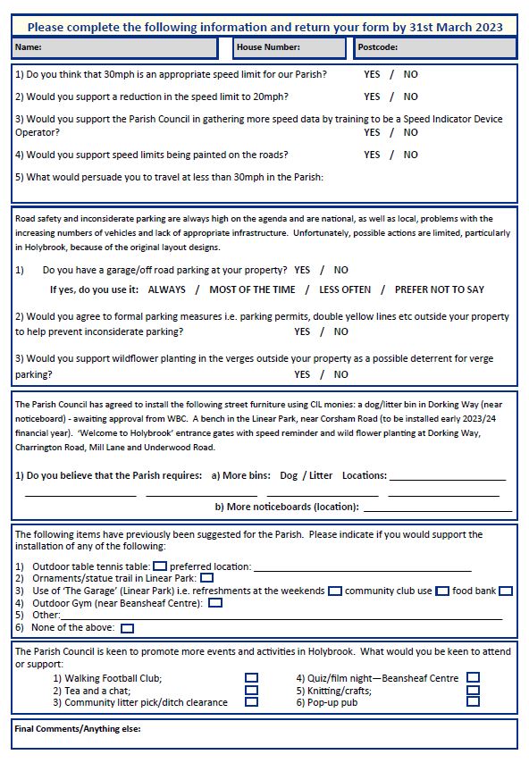 Resident Questionnaire - CIL Monies